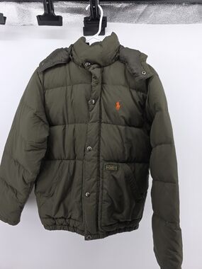 Polo by Ralph Lauren Kids Olive Green Puffer Jacket with Orange Logo